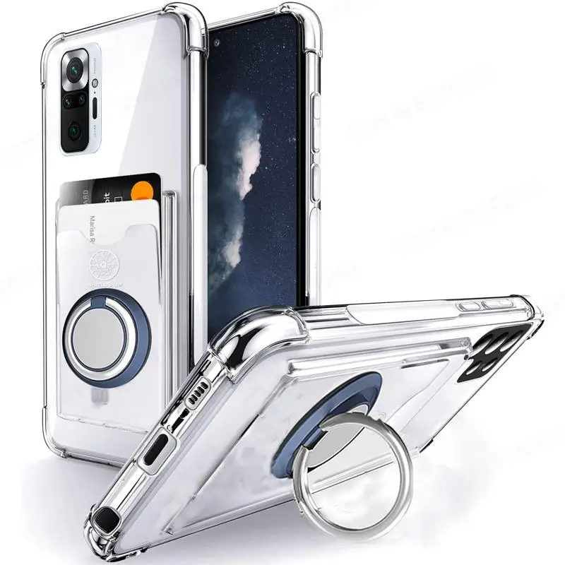 Soft Transparent Shockproof Phone Case with Magnet Ring Holder and Card Slot