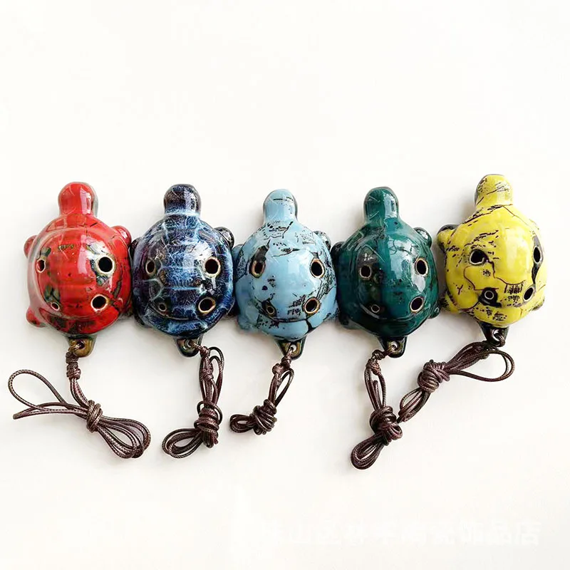 Small turtle ocarina 6 hole ocarina Handmade instrument Pleasant sound Lanyard Kiln color changing series