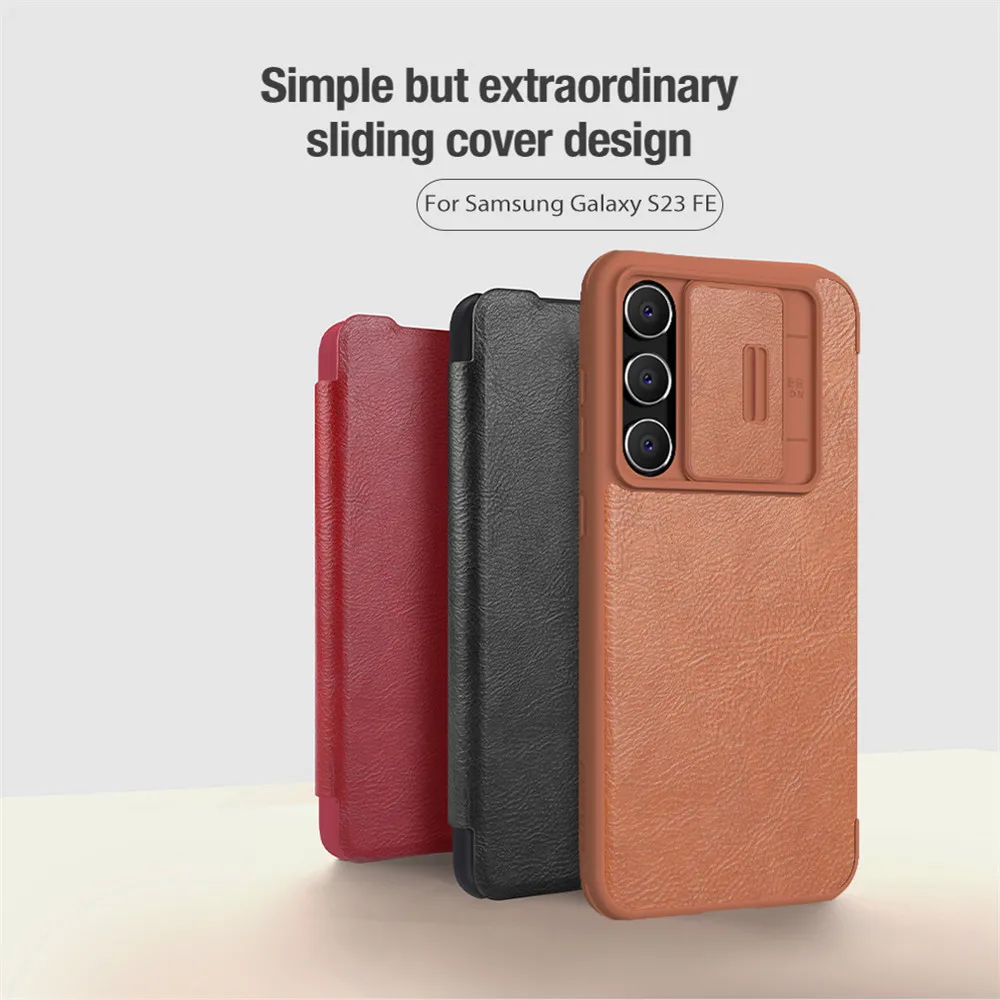 

For Samsung Galaxy S23 FE Nillkin Qin Pro Flip Leather Case Camera Protective Sliding Cover Card Slot Shell Slim