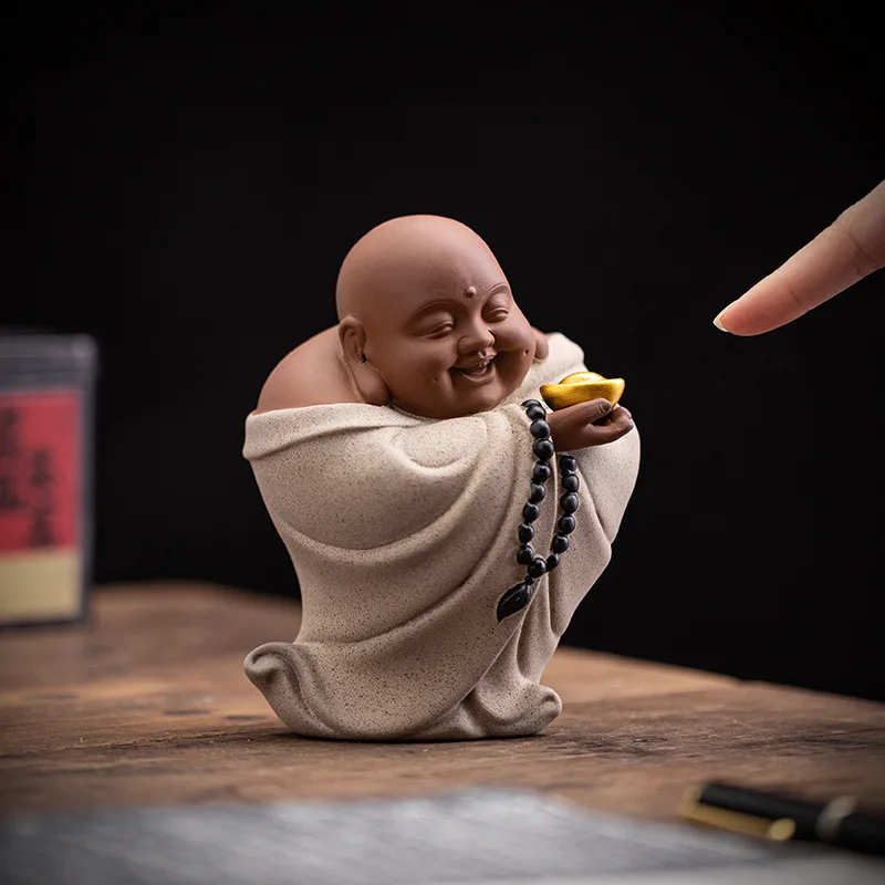 Creative Purple Sand Maitreya Tea Pet, Foyer, Antique Shelf, Attracting wealth, smiling face Buddha Tea Room Decoration