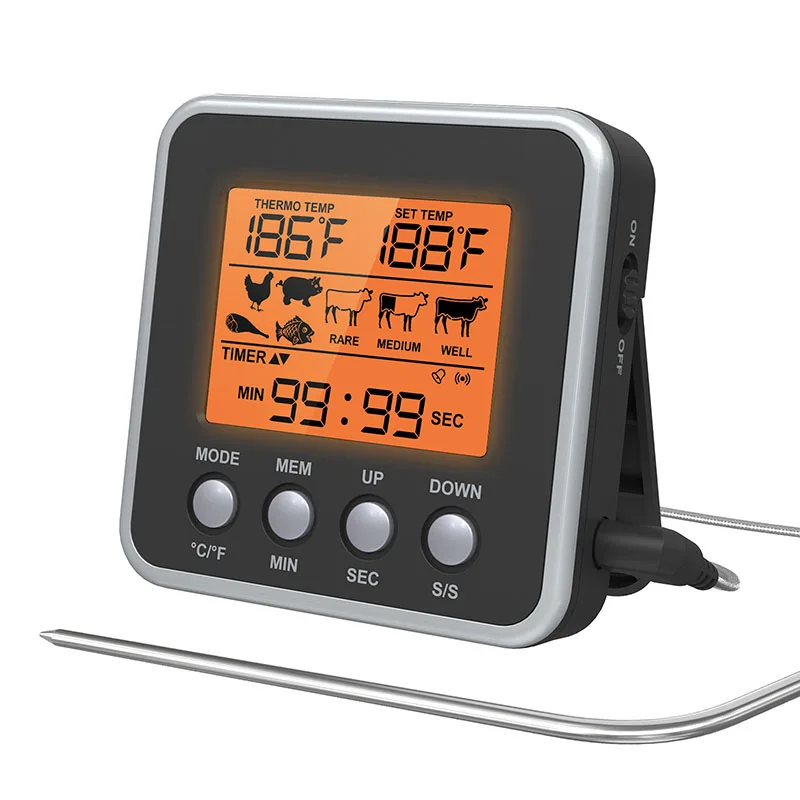 Oven Thermometer, With Meat Probe & Timer, Digital, Magnetic, 2