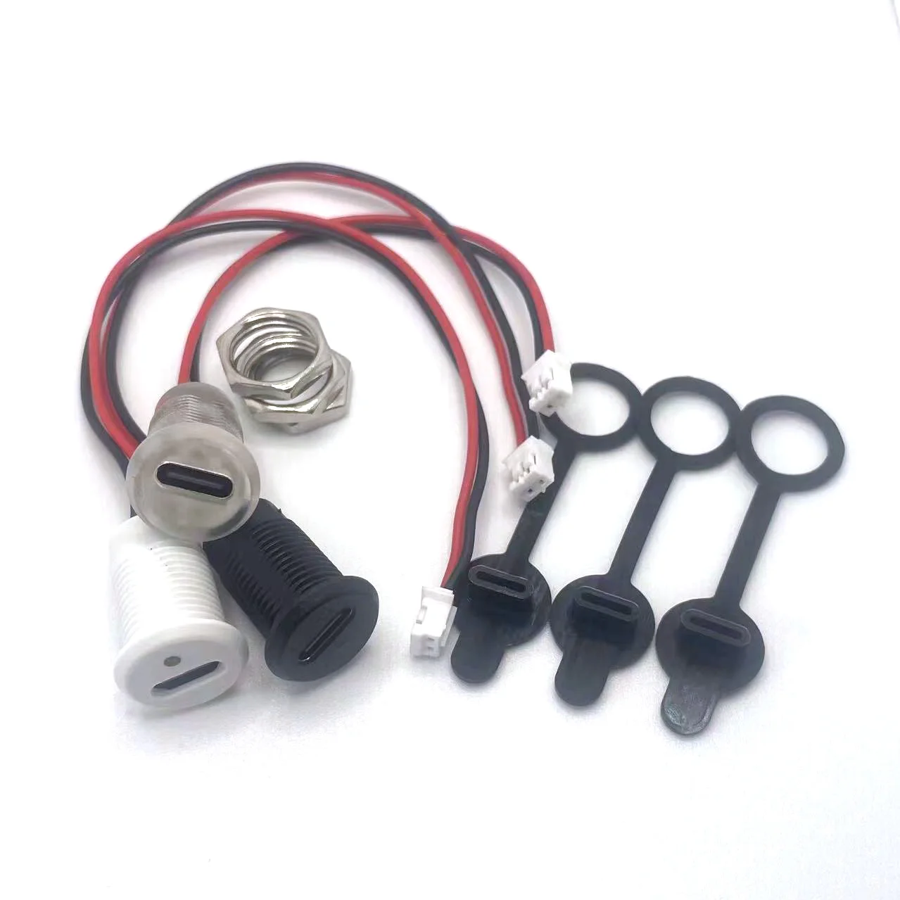 

100pcs USB-C 2P high current charging socket with nut snap lock plate USB TYPE-C female type C waterproof female connector