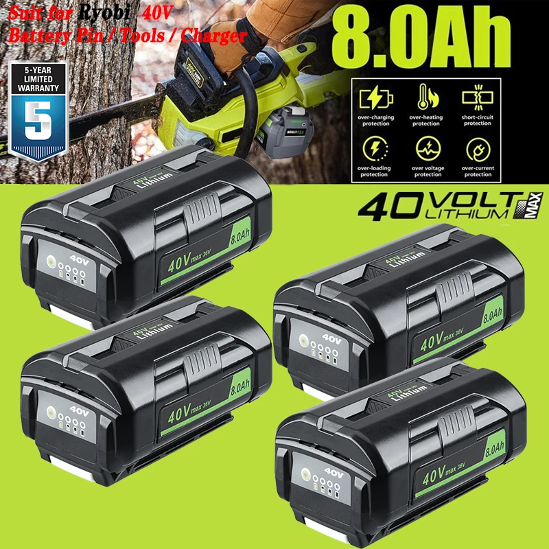 【1/2/4 szt.】Akumulator litowo-jonowy 8.0Ah OP4040 Zamiennik akumulatora Ryobi 40V Pin OP4015 OP4050A OP4050 Kompatybilny z elektronarzędziami akumulatorowymi