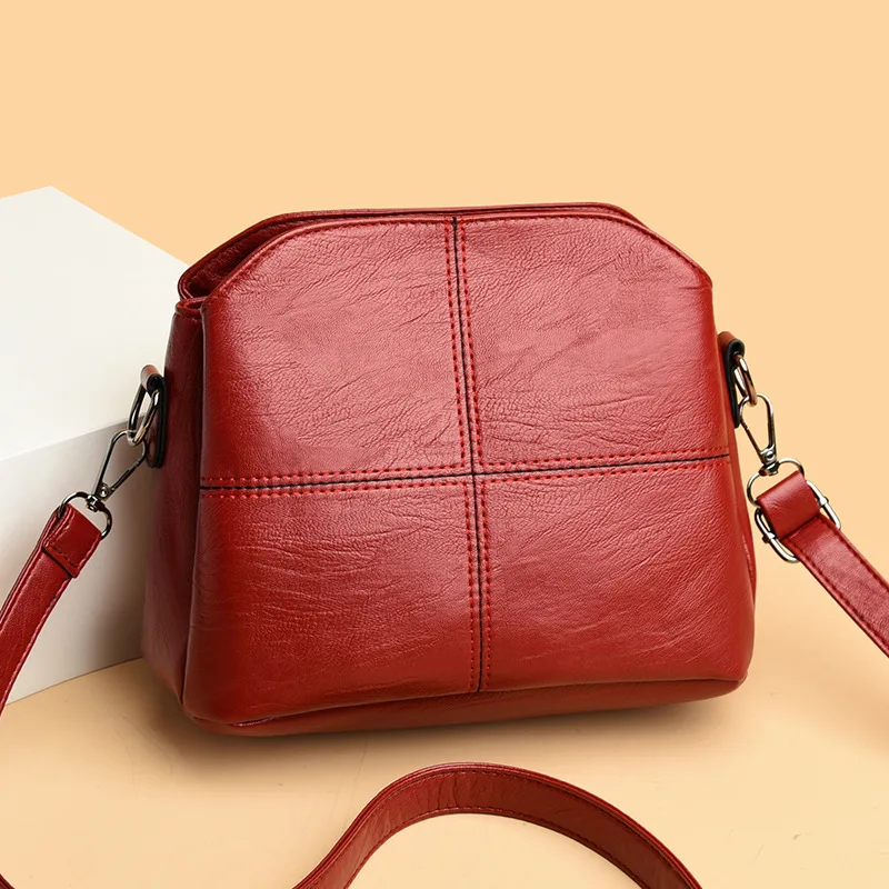 New Fashion Women's Bucket Bag Multi Layer Versatile Middle Aged Mom Soft Leather Shoulder Crossbody Bag
