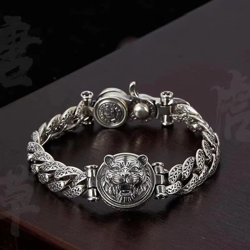 

Domineering Tiger Head S925 Silver Bracelet Men's Trend Personality Retro Silver Chain Men's Bracelet Luxury Birthday Gift