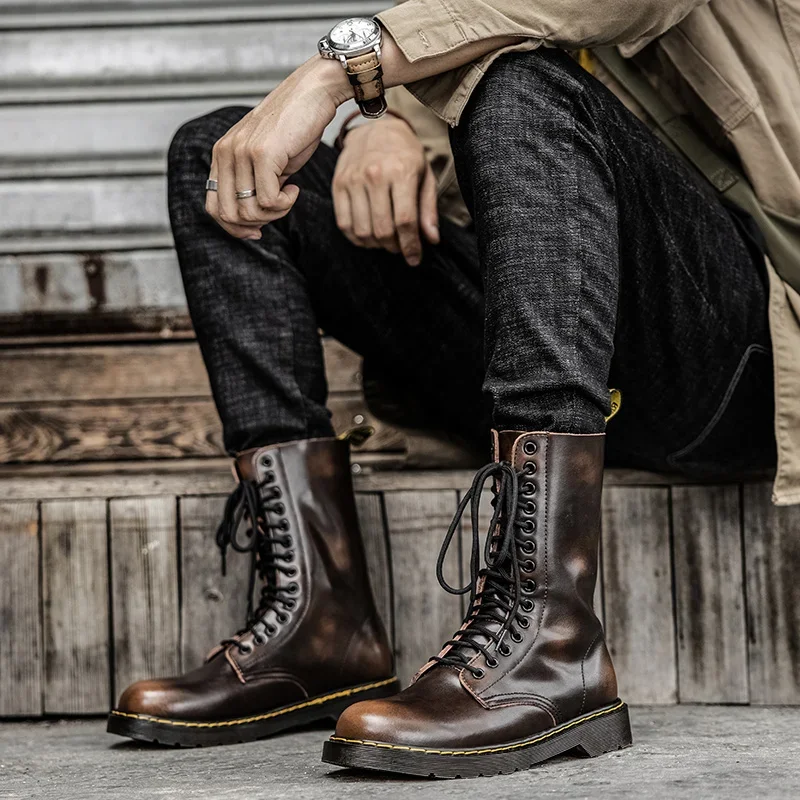 Autumn Winter Men's Mid-calf Boots Outdoors Casual Comfortable Shoes Lace-up Wear Resistant Male Boots