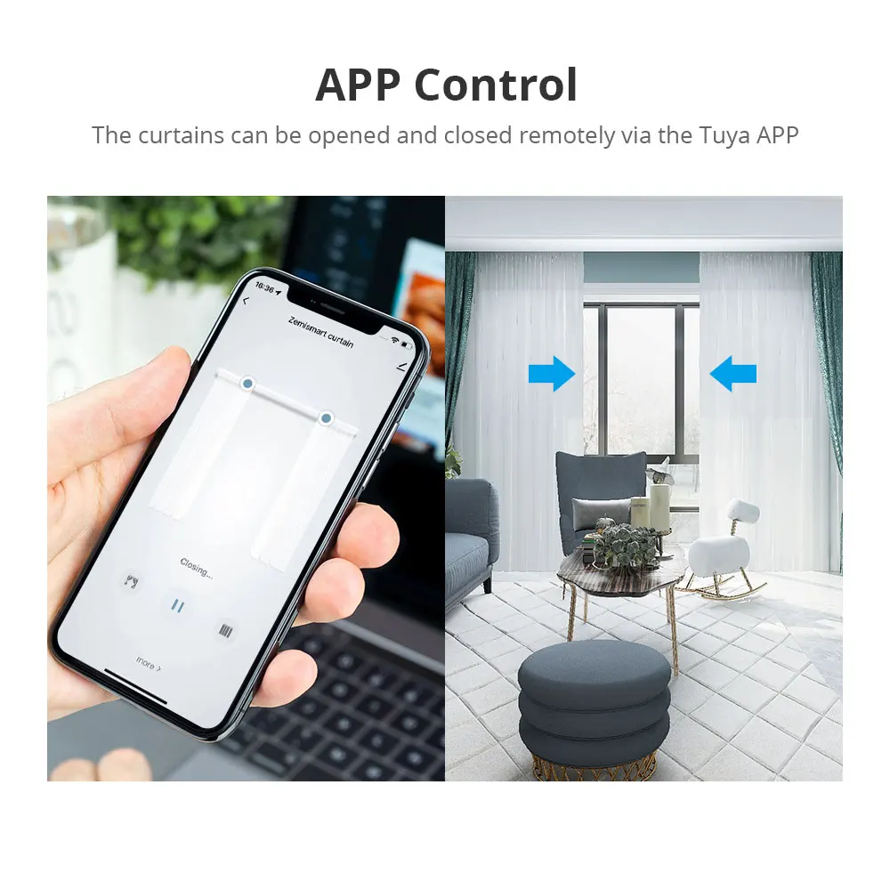 Zemismart Zigbee 전동 스플라이싱 커튼 트랙, 스마트 전기 모터, 벨트리스 디자인, 투야 앱, 알렉사, 구글 홈 음성 제어