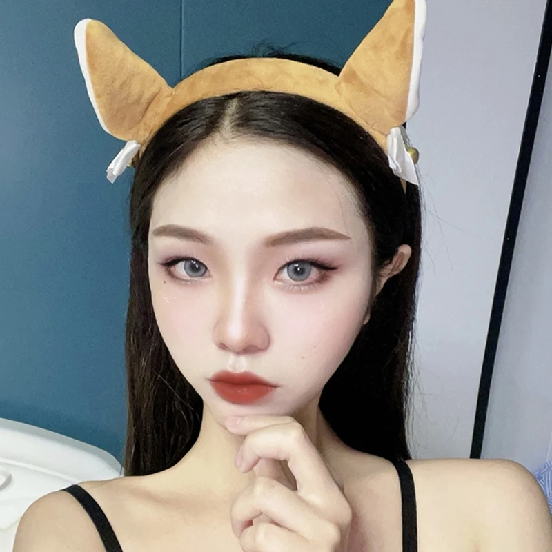 Plush cow ear headband cosplay hair hoop animal hairband cattle horn headwear devil headdress anime hair accessories