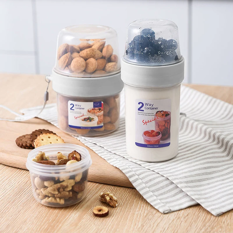 Breakfast Oatmeal Cereal Nut Yogurt Salad Cup Seal Container Set with Fork Sauce Cup Lid Bento Tuppers Food Taper Bowl Lunch Box
