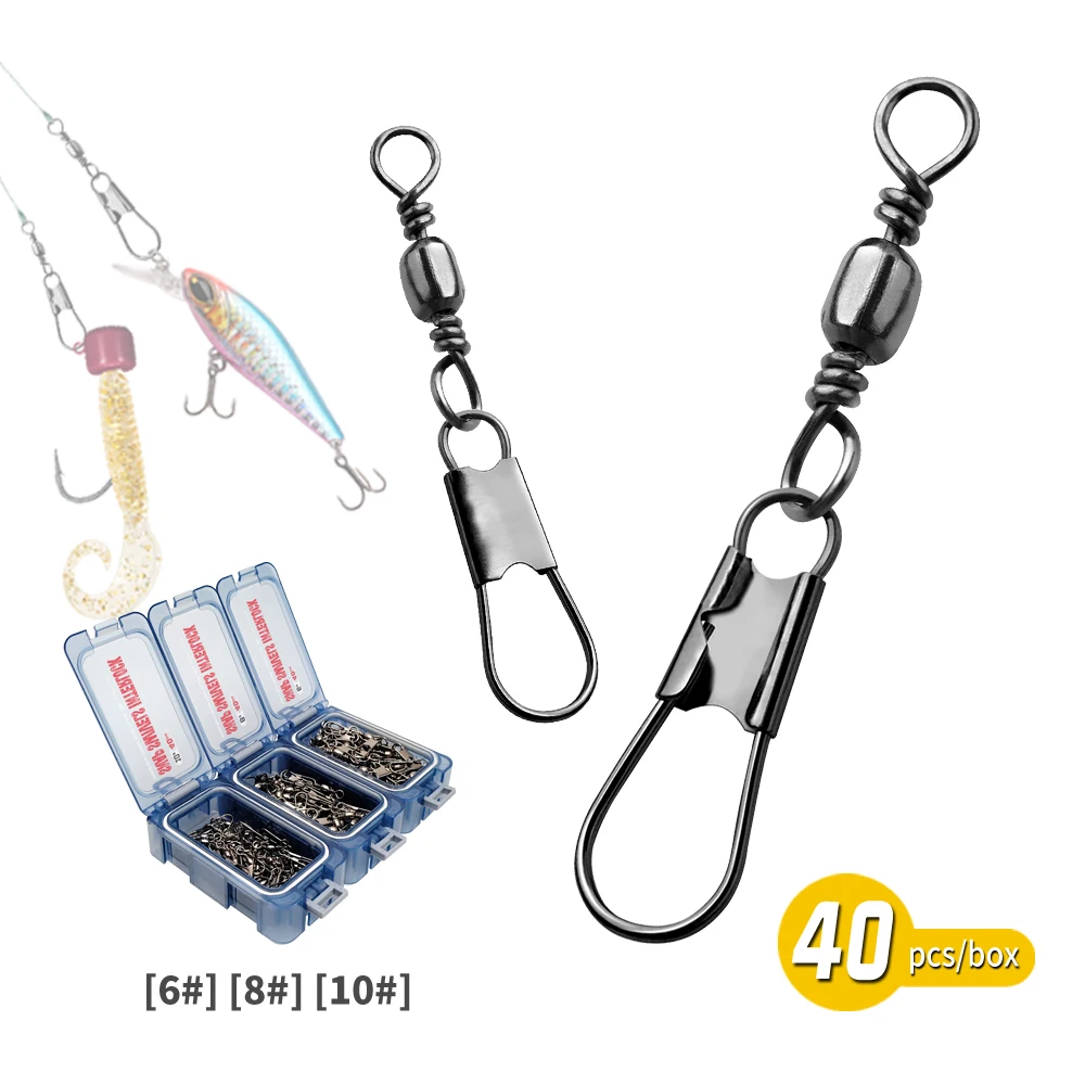 40pcs Fishhook Lure Swivels Size 6#-10# Fishing Connector Pin Bearing Rolling Swivel Carp Tackle