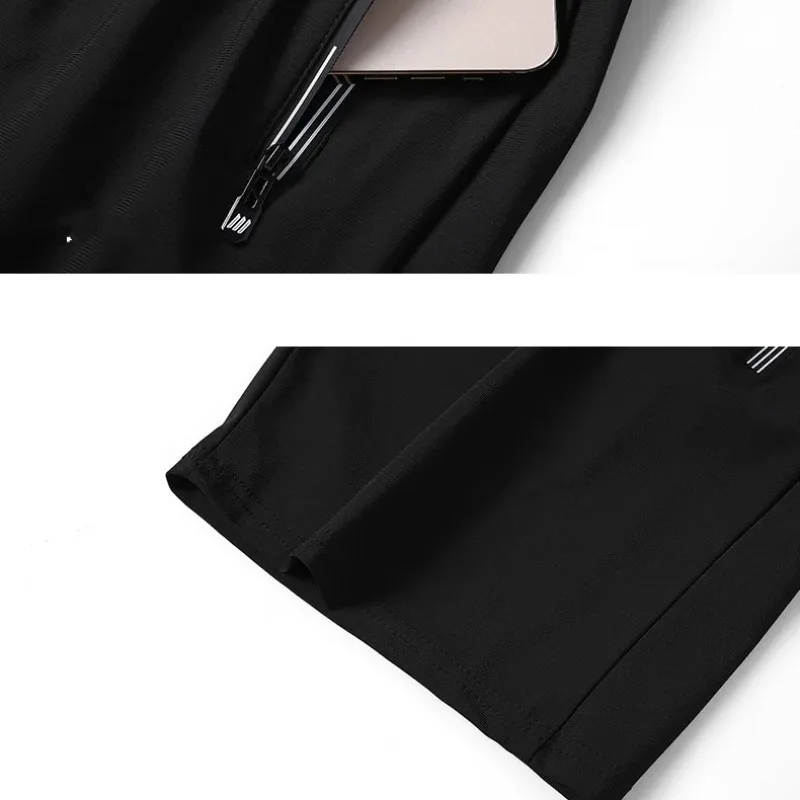 Summer Men's Solid Zipper Pockets Vacation Elastic High Waisted Casual Sports Loose Trousers Preppy Style High Street Shorts