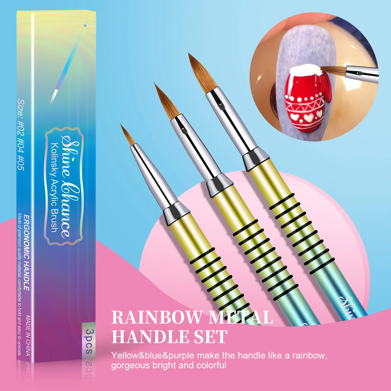 3pcs Kolinsky Acrylic Nail Brush Good Quality Nail Art Mink Brush Wood Handle Gel Builder Manicure Brush Drawing Tools 5