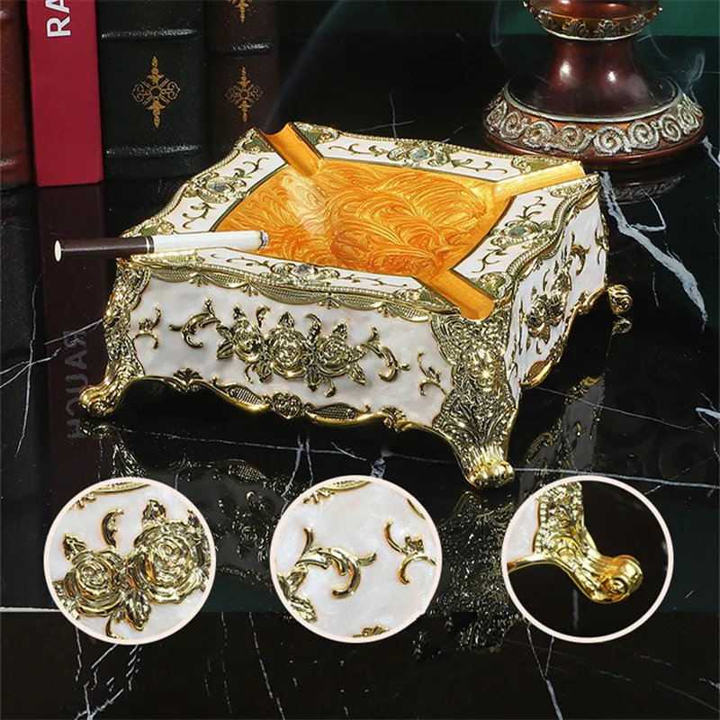 European style square three-dimensional relief ashtray household ashtray for living room office desktop