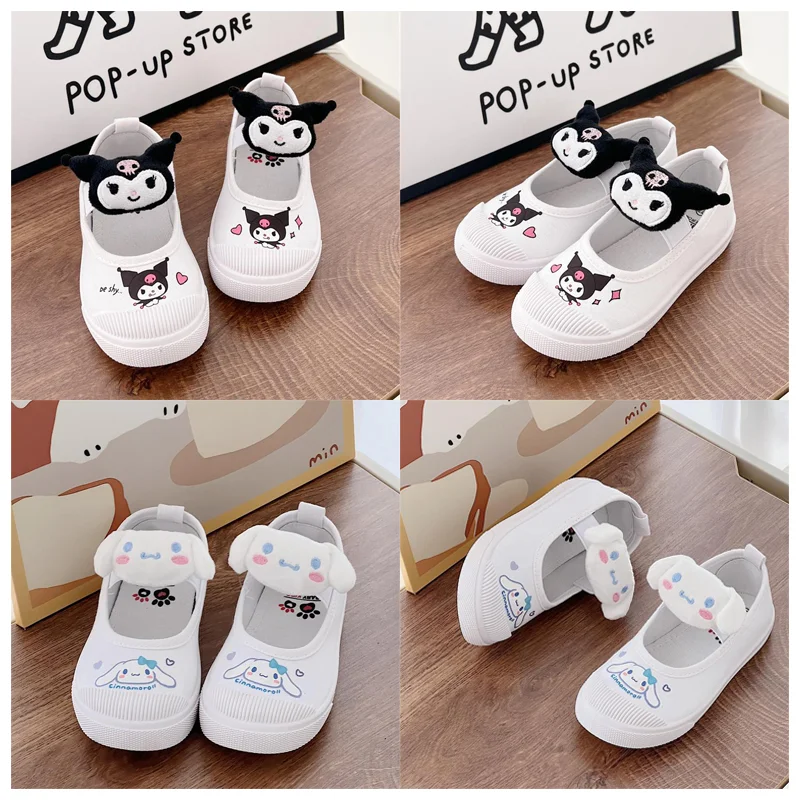 

Anime Sanrios Kuromi Cinnamoroll Plush Doll Children Canvas Shoes Kawaii Cartoon Summer Casual Comfortable Cloth Shoes Kids Gift