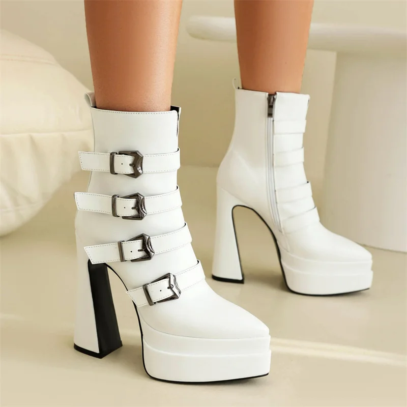 

Women Boots 2023 Winter Gothic Platform Super High Heel Trend Zip Punk Multi-Belt Buckle Goth Women Shoes Size 44 Dropshopping
