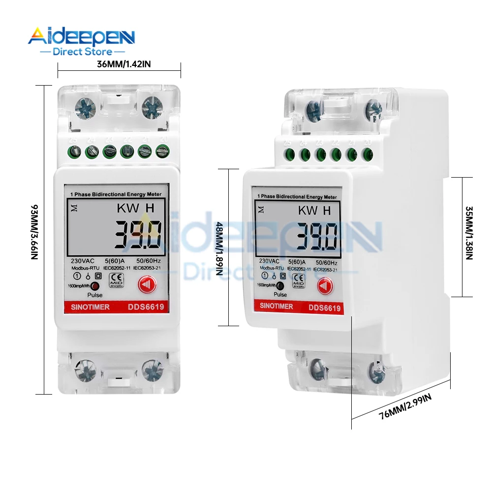 

Однофазный двухпроводной ЖК-цифровой дисплей Ваттметр Потребляемая мощность Электрический счетчик энергии кВтч AC 230 В 50 Гц Электрический DIN-рейка