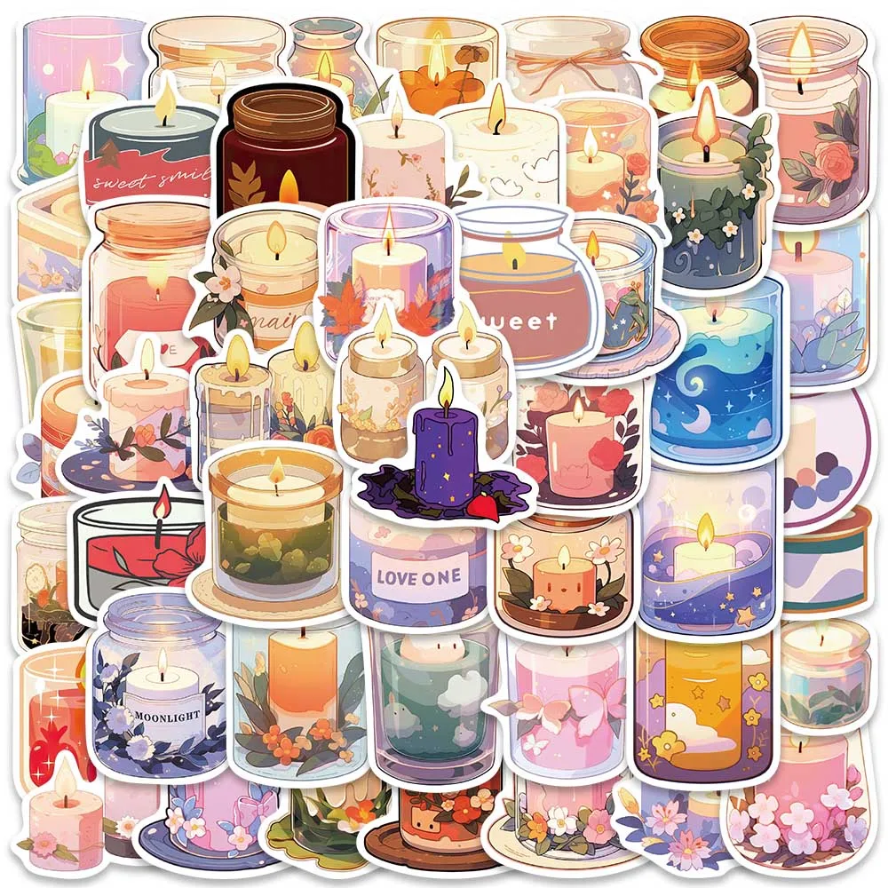 50pcs Cute Cartoon Scented Candles Stickers For Laptop Phone Luggage Guitar Skateboard Waterproof Graffiti Vinyl Decals