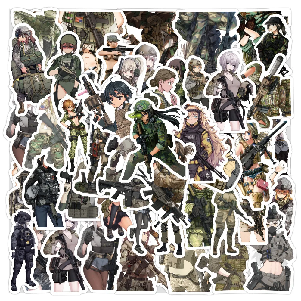 50pcs 애니메이션 위장 군사 유니폼 소녀 스티커 낙서 데칼 Scrapbooking 노트북 전화 벽 스티커