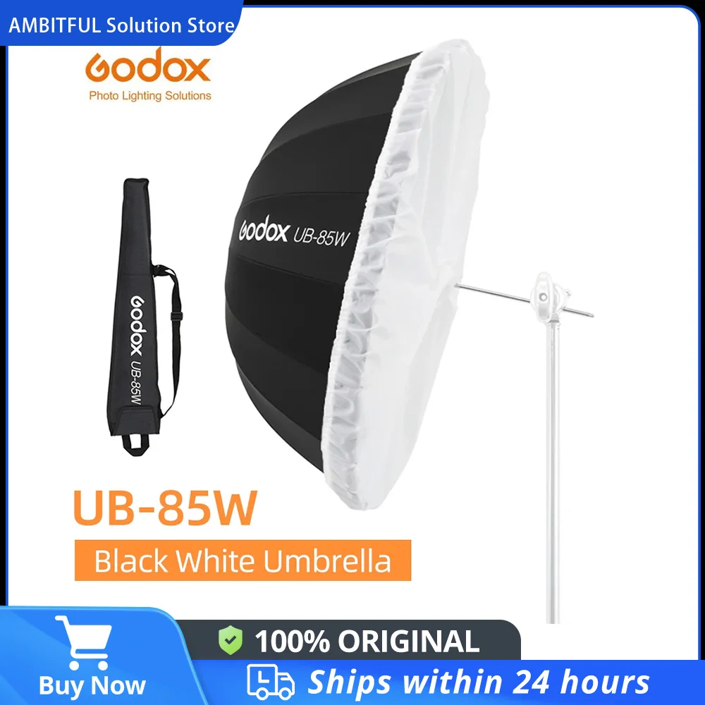 Godox UB-85W 33.5in 85cm Parabolic Black White Reflective Umbrella Studio Light Umbrella with Black Silver Diffuser Cover Cloth