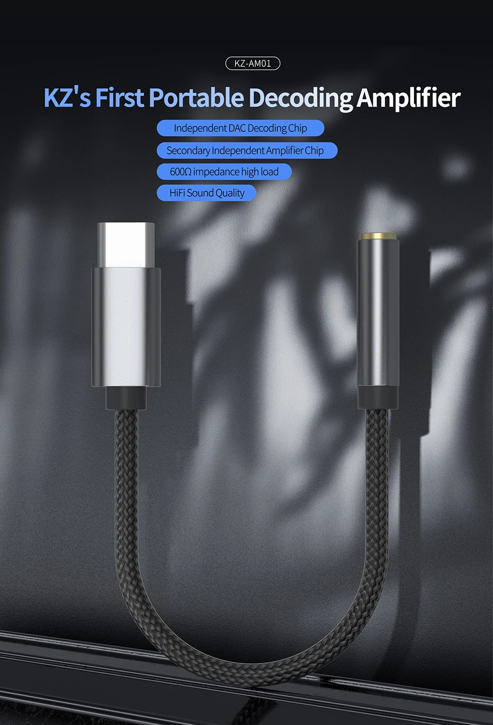 KZ AM01 Type-C to 3.5mm Audio Adapter description image