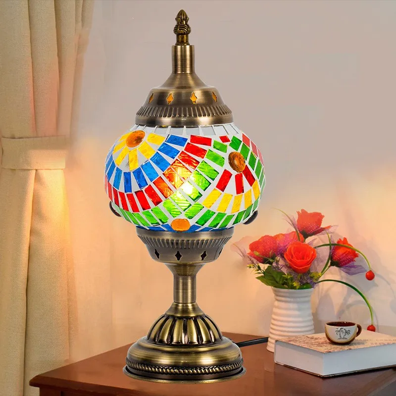 

Bohemian Turkish Desk Lamp Retro Colorful Glass Atmosphere Lighting Desktop Table Lamps For Living Room Desk Decoration