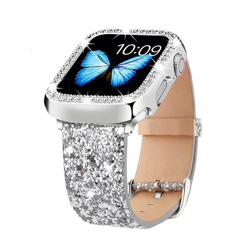 Glitter Bling Band for Apple Watch ultra 49mm 38mm 40/41mm 42mm 44mm 41mm 45mm Shiny Leather Strap IWatch Series 8 7 6 5 4 3 SE