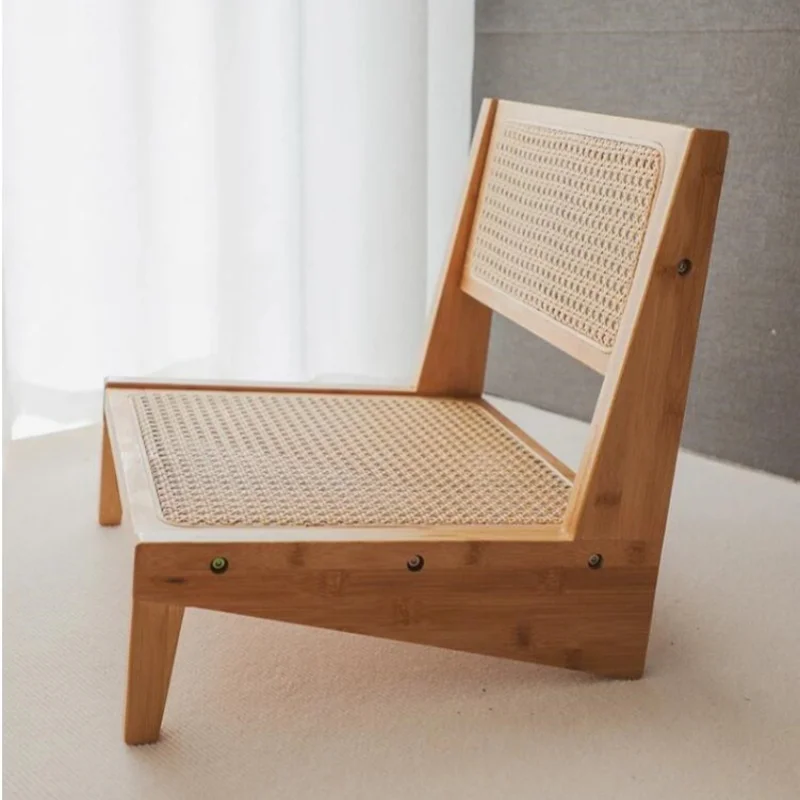 Bamboo&Rattan Floor Chair Mid Century Modern Accent Chair Armless Reading Side Living Room Furniture Bamboo Frame