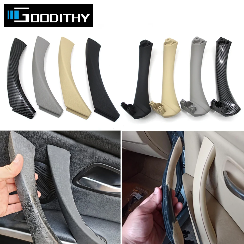 Beige Black Gray Carbon Left Right Car Inner Handle Interior Door Panel Pull Trim Cover E90 E91 E92 316 318 320 325 328i car door panel cover