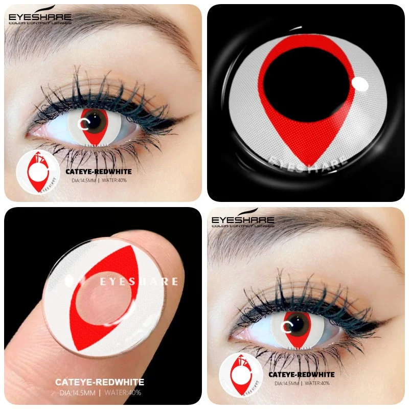 Vibrant Cosplay Halloween Contact Lenses - Anime Red & Crazy White/Black
