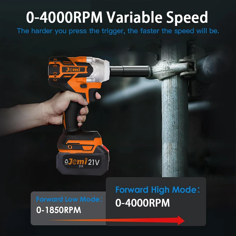 Jemi Tool 3-In-1 Cordless Electric Impact Wrench Drill Screwdriver with Brushless Motor Max 4000RPM Variable Speed 3