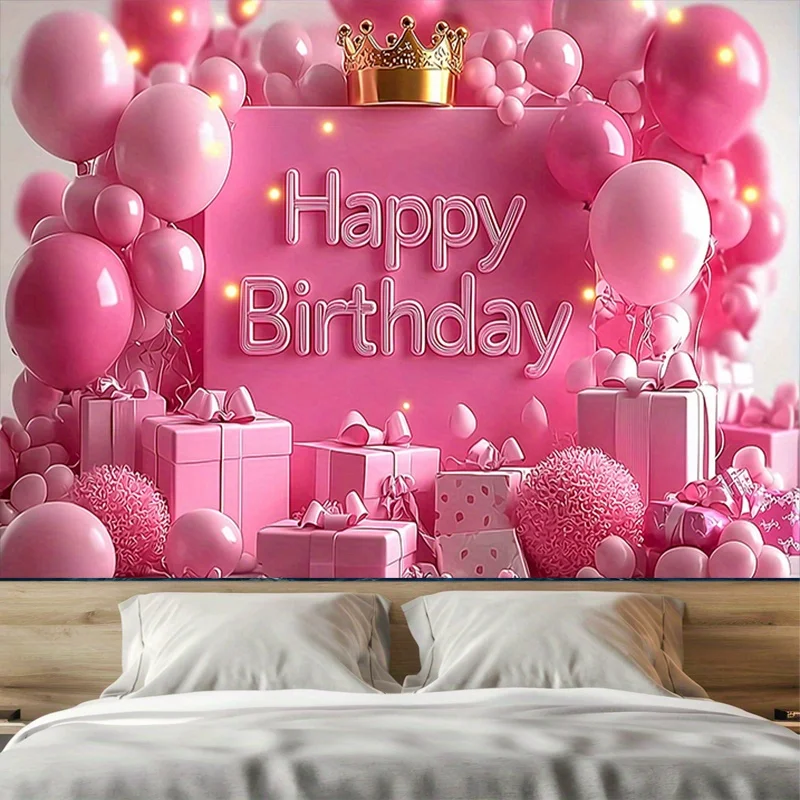 Pink Happy Birthday party background - balloons and gift boxes ...