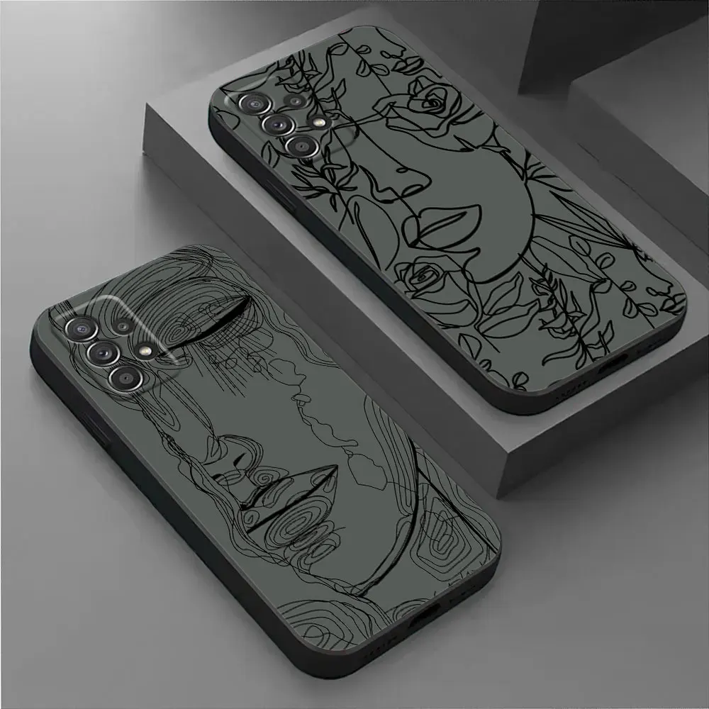 Elegant Line Art Face with Flower Design Soft Phone Case Cover