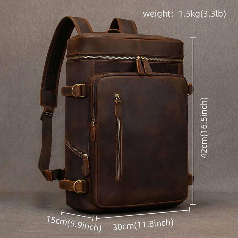 Vintage Genuine Leather Men's Backpack Large capacity travel bag crazy horse leather male 14" Laptop travel backpacks school Bag 6