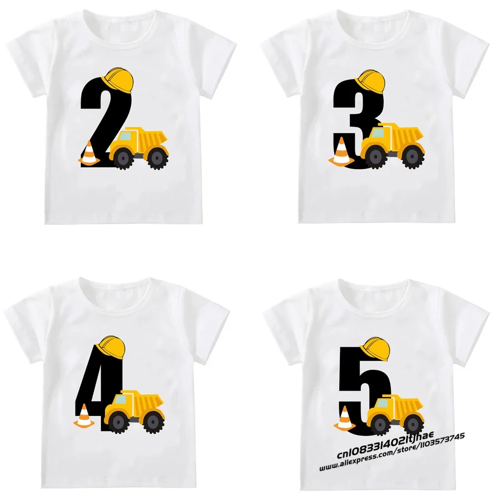 Kids Boys T-shirts Baby Short Sleeve Excavator Tops Children Fashion Tshirt 1 2 3 4 5 Years Boy Construction Birthday Shirts - 2