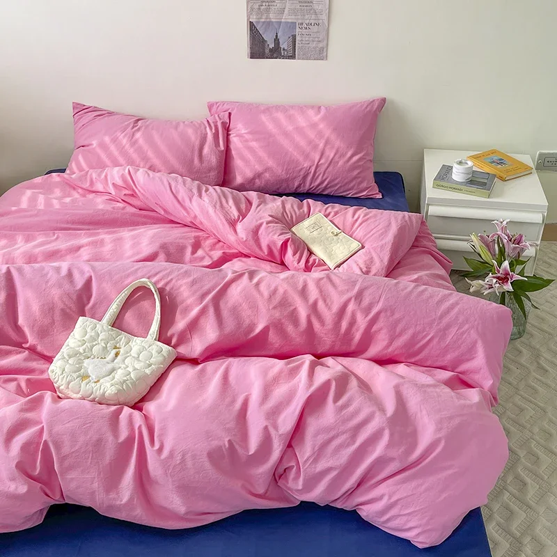 

Pink Series INS Duvet Cover set Pillow Case Bed Sheet Solid Color Quilt Covers Boy Kid Teen Girl Bedding Linens Set King Queen