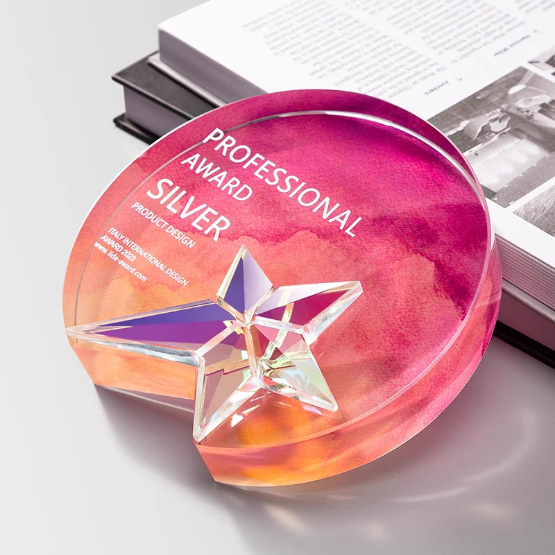 Customized Rotundity Crystal Trophy Color Printing Sports Annual Meeting Award Outstanding Employee Souvenir Home Decoration 1Pc