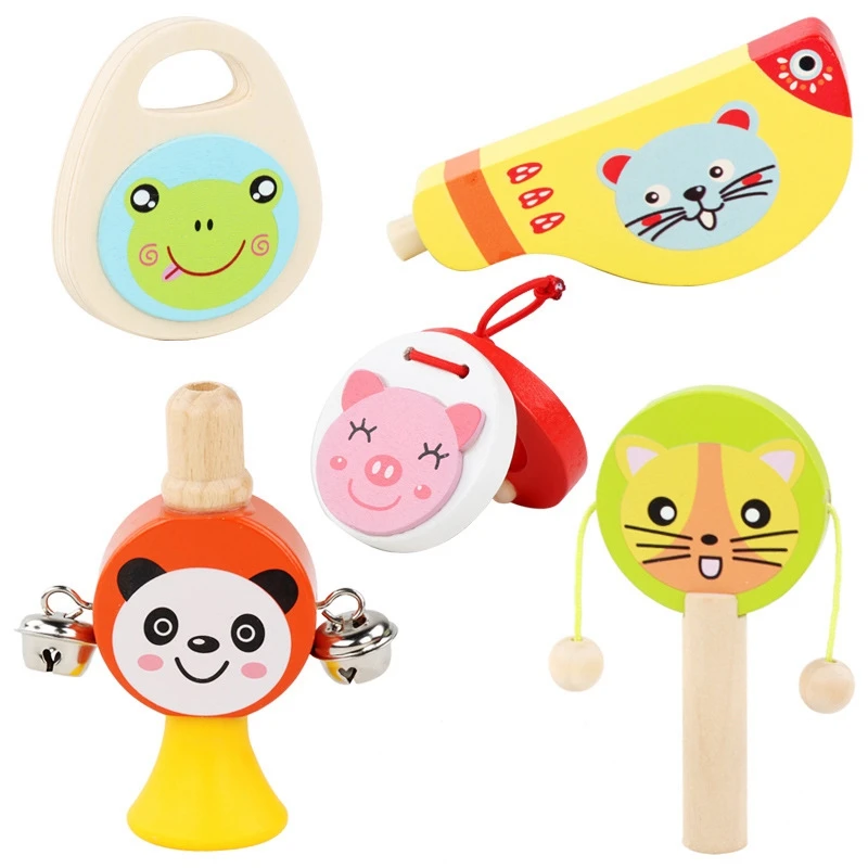 

2023 Hot-Baby Rattles Mobiles Wooden Toy For Toddlers Musical Set Maracas Whistle Clappers Rattle Carl Orff Percussion Infant To