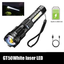 High-Power Waterproof LED Flashlight with Side Light and USB Rechargeable Zoom Lamp - 2Pack (White laser)