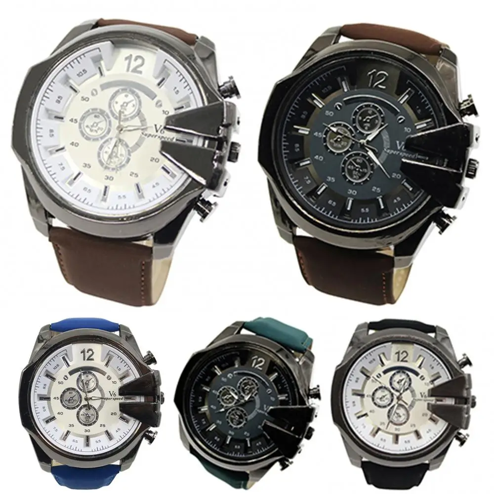 

Men Watches Big Dial Faux Leather Band Stainless Steel Analog Quartz Sports Wrist Watches Fashion Casual Wirstwatch reloj hombre