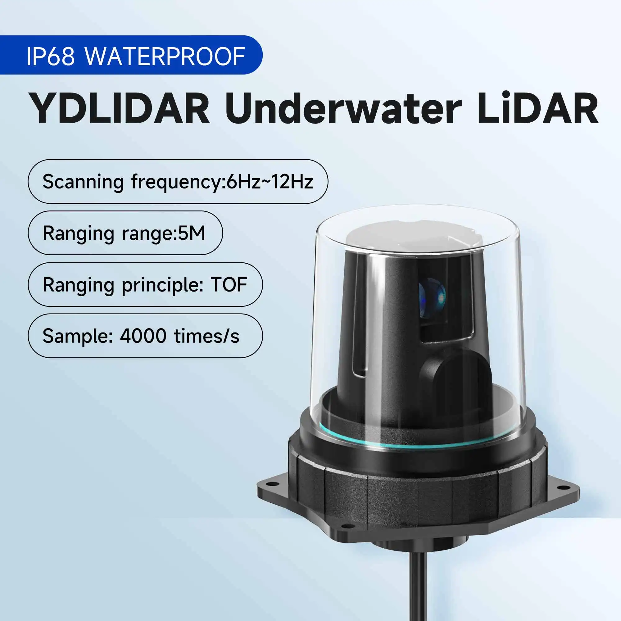YDLIDAR TW3 수중 라이다 5m 거리 측정 TOF 센서모듈 IP68 깊은 방수 지원 ROS1/ROS2 로봇 매핑 내비게이션