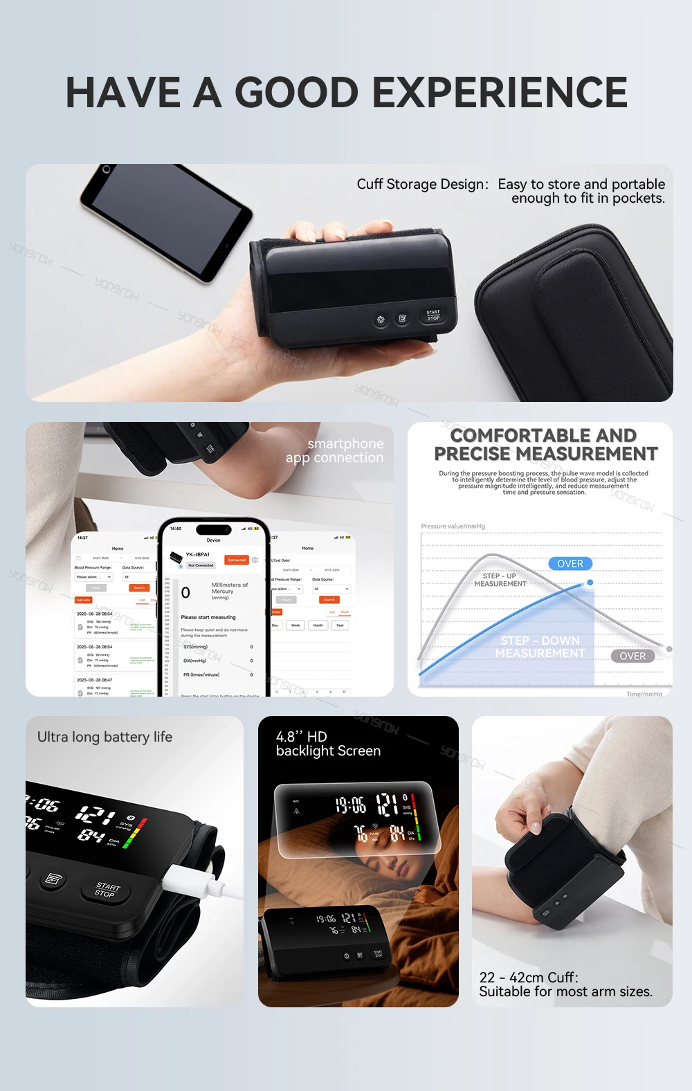 Yongrow Upper Arm Blood Pressure Monitor Heart Rate Digital LED Display Rechargeable Tonometer Portable Large Screen App Link 2 S72cd7b22e59d46349ecc537d417c5362R