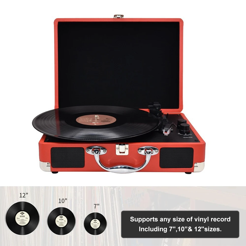 ポータブルbtビニールレコードプレーヤー,スピーカー付きターン