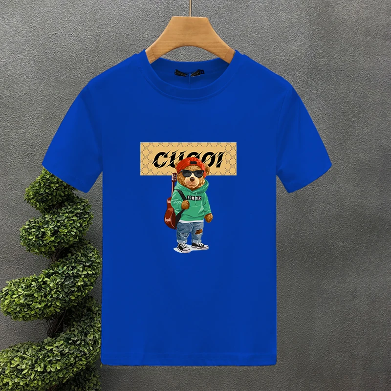 Guitar Bear Brand100% Cotton High Quality Print Couple Tees Summer Haruku For Men/Women Short Sleeve T-shirt Asian Size_voghion.com