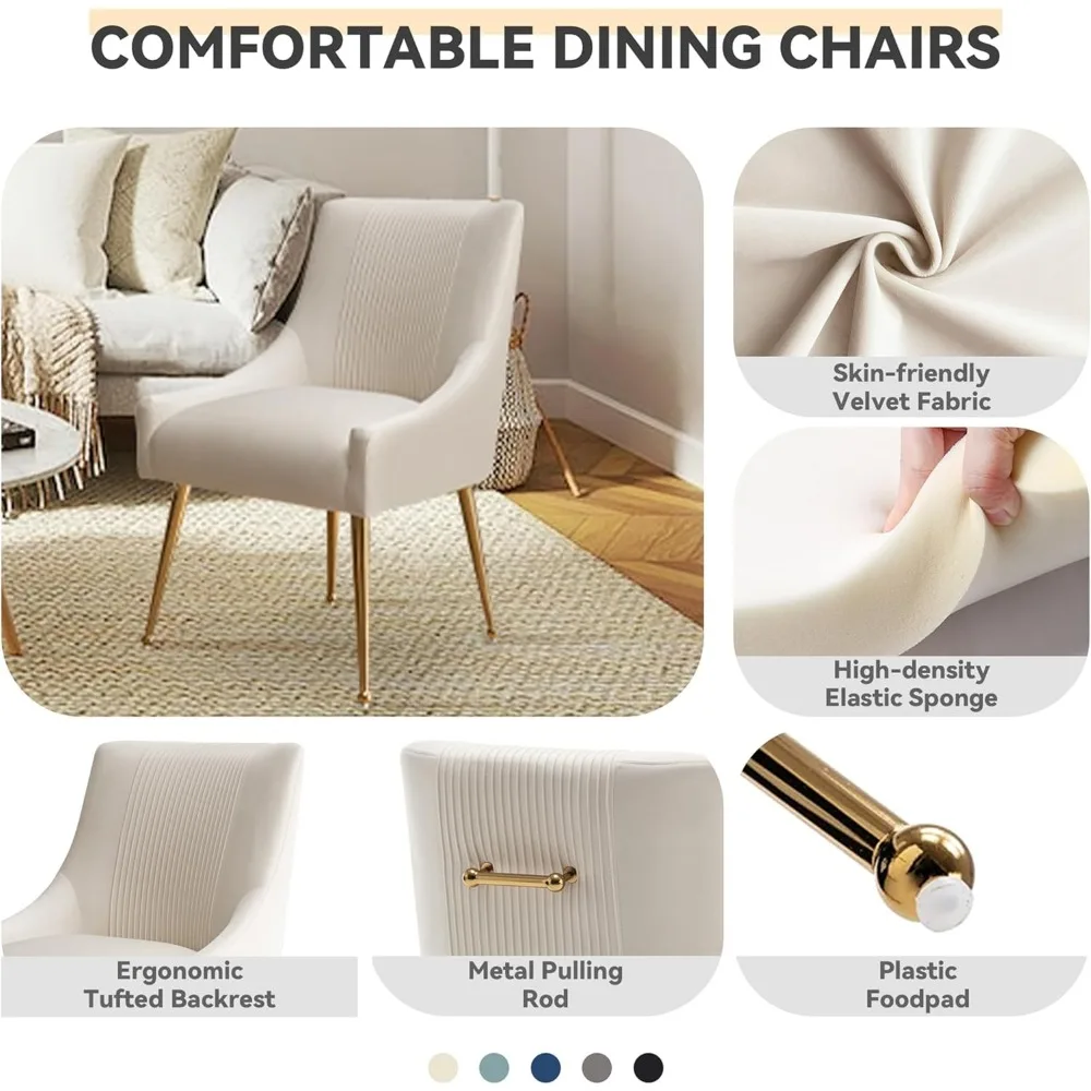 Dining Chairs,Modern Living Room Chairs, Velvet Upholstered Dining Room Chairs with Gold Legs,Tufted Accent Chair Set of 6 6