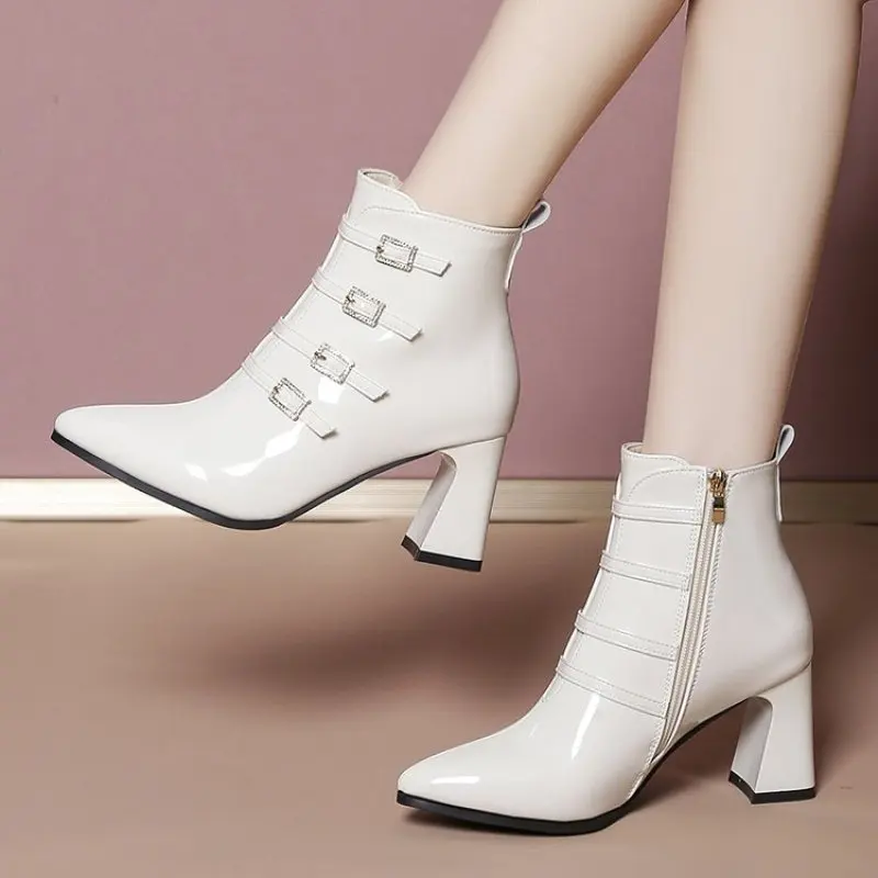 2022 New Fashion Solid Color Women's High Heels Chunky Heel Winter Women's Shoes Fashion Sexy Short Boots Women's Party Shoes