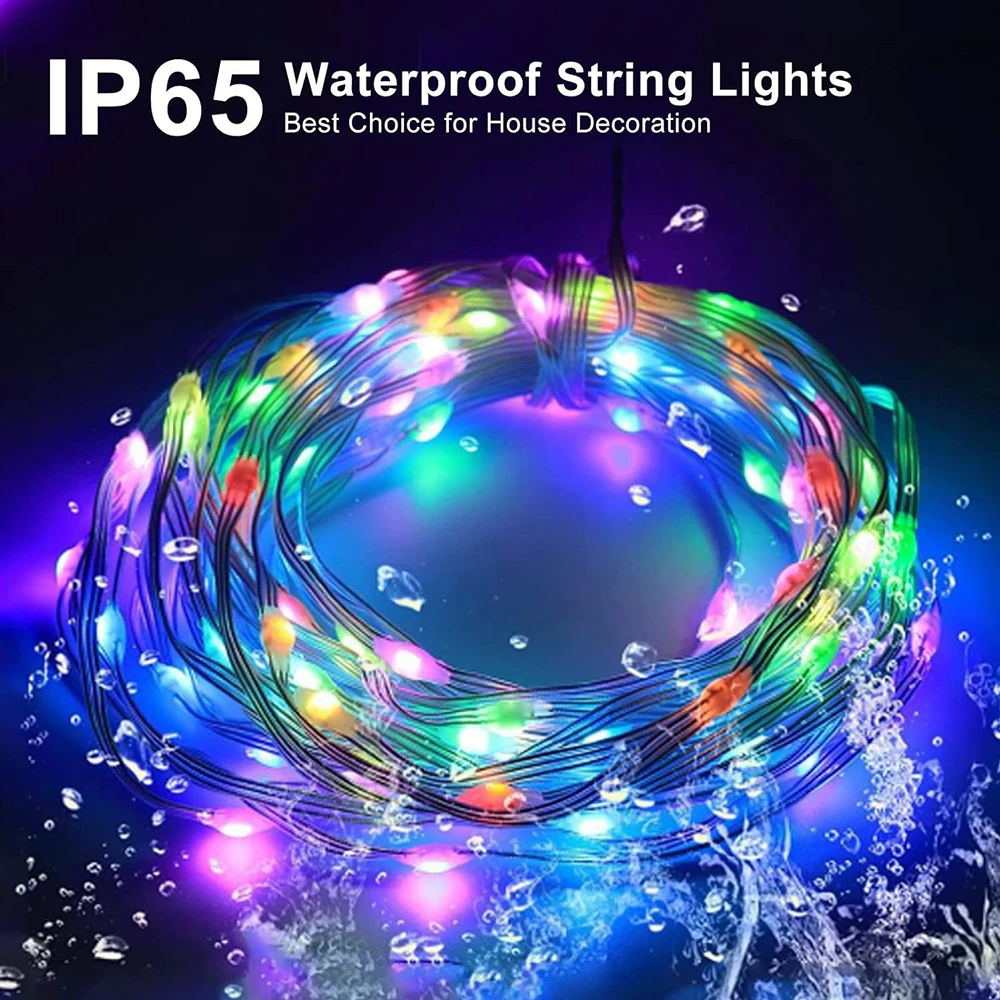 USB RGBIC Smart Fairy String Lights WS2812B Waterproof PVC Wire Bluetooth String Light Decoration For Christmas Party Wedding Home