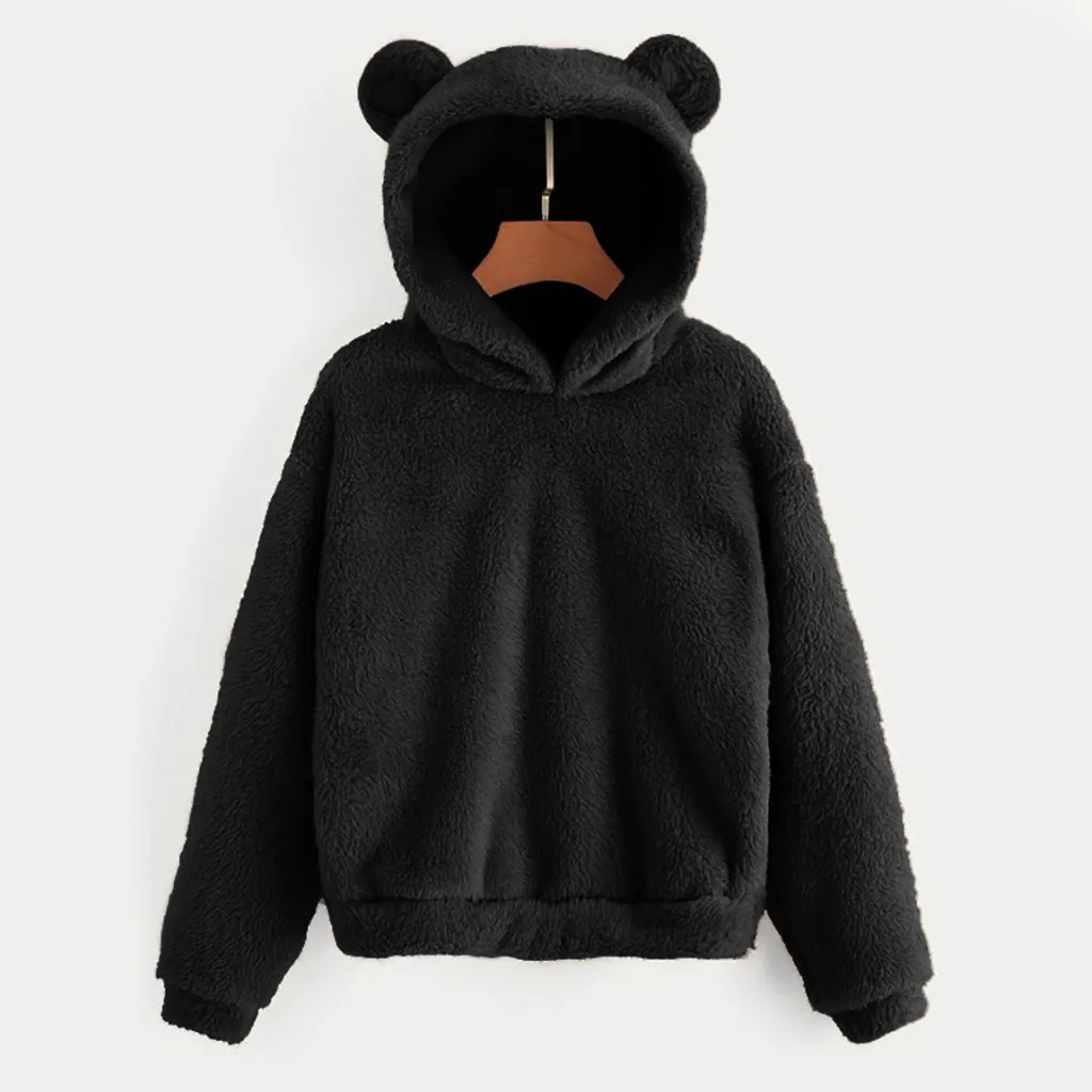 Women's Pullover Long Sleeve Fleece Sweatshirt Warm Bear Shape Fuzzy Hoodie Sweater Pullover 2