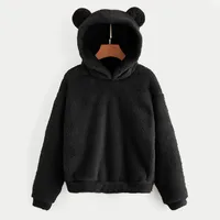 Women's Pullover Long Sleeve Fleece Sweatshirt Warm Bear Shape Fuzzy Hoodie Sweater Pullover 2