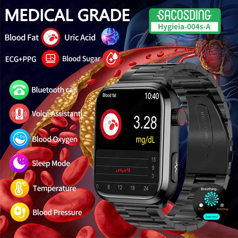 

Noninvasive Blood Sugar Smart Watch Health Blood Lipid Uric Acid Monitor ECG+PPG Sport Watch Smart Bluetooth Call Smartwatch Men