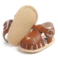Newborn Infant Baby Girl PU Leather Embroidery Flower Sandals Summer Soft Sole Flat Princess Shoes Infant Non-Slip First Walkers 4